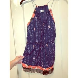 Fabrik Navy Blue & Black Tassel Tank Top Romper